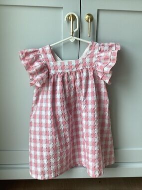 Pink Gingham Bow-Back Girls' Formal Dress with Ruffle Sleeves